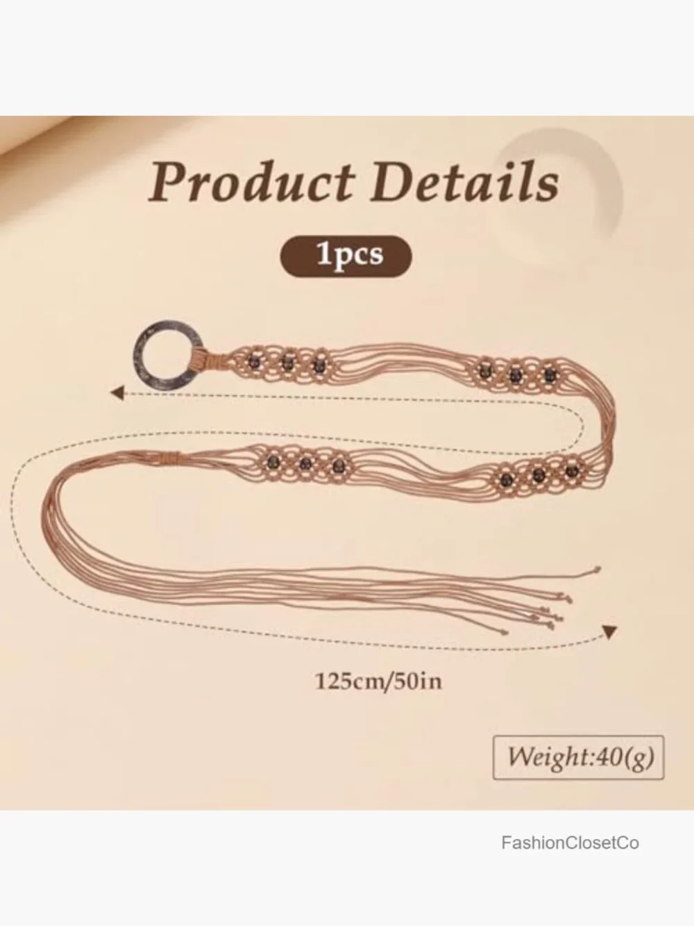 Boho Woven Rope Waist Belt with Wooden Beads and Tassels